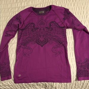 Athleta Purple Long Sleeve Shirt with Black Pattern